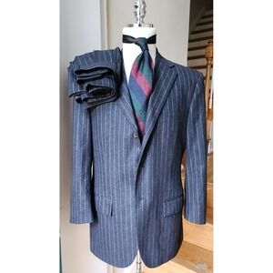 Polo Ralph Lauren x Corneliani Italy Wool Pinstripes Suit Sz 38R Pants 32"x26.5"